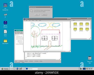 Betriebssystemvorlage 90s mit Image Editor-Software für alte PC-Monitore. Benutzer malen ein digitales Bild und erstellen Retro-Computerkunst auf einem Bildschirm mit einer Auflösung von 1024 x 768 und einem Seitenverhältnis von 4:3 Stockfoto