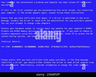 Alte Betriebssystemvorlage des Computer-Betriebssystems stürzt mit Blue Screen of Death ab. Modellvorlage für Vintage Desktop PC Monitor. Schwerwiegender Systemfehler auf dem Bildschirm mit 1024 x 768 Auflösung und einem Seitenverhältnis von 4:3 Stockfoto