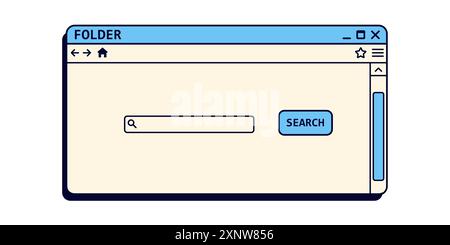 Retrospektives Suchfenster in blauer Farbe. Nostalgische Benutzeroberfläche im alten Stil. Stock Vektor