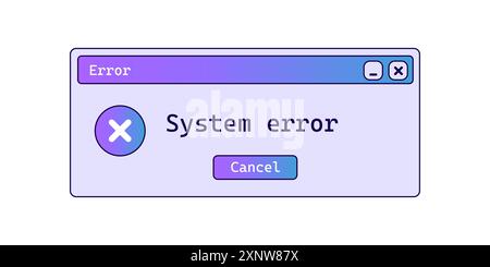Fehlermeldung Retro-System mit Gradient. Altes Warnfenster in violetter Farbe. Stock Vektor