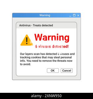 Malware-Popup-Benachrichtigung. Gefahrenbanner auf dem Computer. Stock Vektor