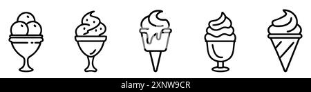Eissymbol. Eine Reihe von gezeichneten linearen Eissymbolen, die Genuss und Genuss darstellen. Vektorabbildung Stock Vektor