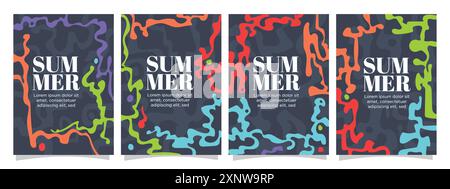 Farbenfrohes Sommerkonzept. Welliges Sommerkonzept für Druck-, Grußkarten- oder Buchvorlagen. Sommer abstrakte Hintergrund Set Vektor Illustration. Stock Vektor