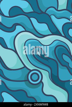 Blaue Meereswellen prägen kreatives abstraktes Muster in der Warteschlange. Abstrakte, wiederholbare, nahtlose Mustervektorillustration Stock Vektor