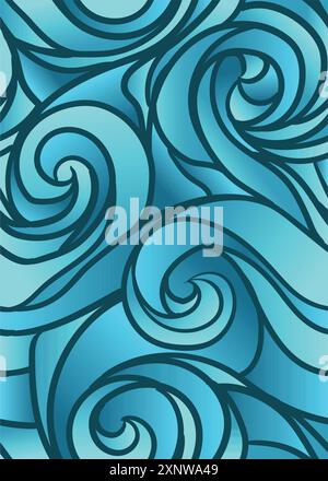 Blaue Meereswellen prägen kreatives abstraktes Muster in der Warteschlange. Abstrakte, wiederholbare, nahtlose Mustervektorillustration Stock Vektor