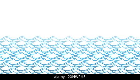 Blauer Wasserhintergrund. Die Meereswellen mit Leerraum für Text auszurichten. Blaue, wellenförmige Meeresdekoration mit Wassermuster, fließender Fluss. Vektorbanner im japanischen Stil. Stock Vektor