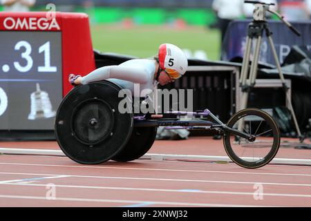 Hannah COCKROFT (Großbritannien), im 800-m-Rollstuhl-Finale der Frauen bei der IAAF Diamond League 2024, London Stadium, Queen Elizabeth Olympic Park, Stratford, London, Großbritannien. Stockfoto