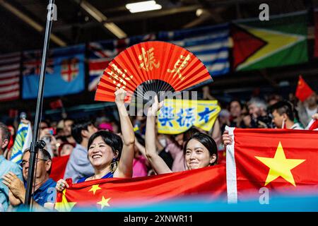 Chinesische Fans FRA, Olympische Spiele Paris 2024, Tischtennis, 02.08.2024 Eibner Pressefoto/Benjamin Lau Stockfoto