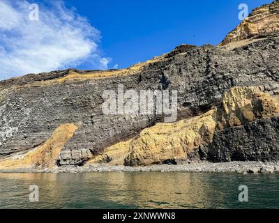 Schichten von Lavaflüssen und Tuff aus dem ruhenden Vulkan auf Isla Tortuga, Baja California, Meer von Cortez, Mexiko, Nordamerika Copyright: MichaelxNolan Stockfoto