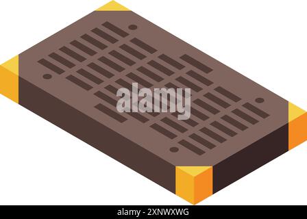 Rechteckiges Metallgitter bedeckt ein Abflusssystem, um die Sicherheit zu gewährleisten und Verstopfungen zu verhindern Stock Vektor