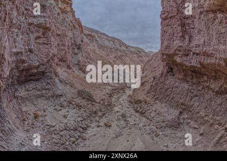 Eine schmale Schlucht aus Bentonit am südlichen Ende des Petrified Forest National Park, Arizona, USA, Nordamerika Stockfoto