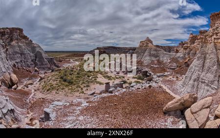 Ein Tal unterhalb der östlichen Klippen von Blue Mesa im Petrified Forest National Park, Arizona, USA, Nordamerika Stockfoto