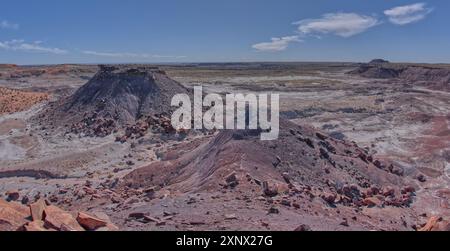 Blick auf Anvil Hill und Crystal Butte vom Gipfel des Crystal Mesa westlich von Hamilili Point im Petrified Forest National Park, Arizona Stockfoto