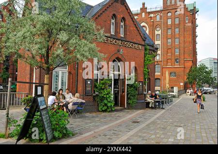 Cafe-Bistro Fleetschlosschen in Speicherstadt, HafenCity, Hamburg, Deutschland, Europa Stockfoto