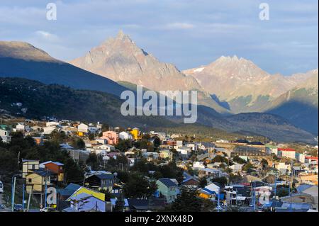 Blick auf Ushuaia, Feuerland, Patagonien, Argentinien, Südamerika Stockfoto