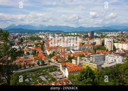 Eine Luftaufnahme der Stadt vom Burgberg, Ljubljana, Slowenien, Europa Stockfoto