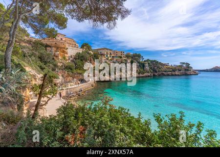 Blick auf die Landzunge vom Parc de Portocristo, Porto Cristo, Mallorca, Balearen, Spanien, Mittelmeerraum, Europa Stockfoto