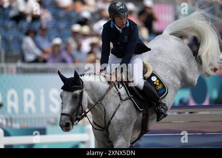 Versailles, Frankreich. August 2024. BENGTSSON Rolf-Goran aus Schweden reitet ZUCCERO HV während des Mannschaftsspringfinals - Olympische Spiele Paris 2024 im Château de Versailles, in der Nähe von Paris, Frankreich (Richard Callis/SPP) Credit: SPP Sport Press Photo. /Alamy Live News Stockfoto