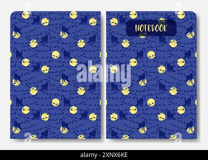 Notebookhülle für Kinder. Niedliche Tiere ästhetisches Arbeitsblatt. Vektorvorlage Schulplan für Schüler. Es kann für Karten, Titelbuch, Notizbuch verwendet werden Stock Vektor