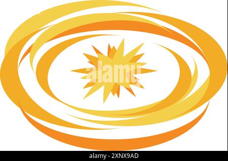 Illustration mit einer gelben Sternform in der Mitte mit wirbelnden Kreisen um sie herum Stock Vektor