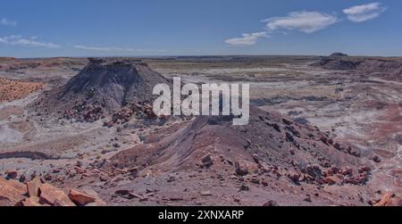 Blick auf Anvil Hill und Crystal Butte vom Gipfel des Crystal Mesa westlich von Hamilili Point im Petrified Forest National Park, Arizona, USA Stockfoto