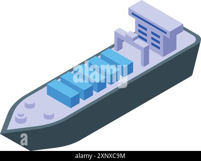 Isometrische Darstellung eines großen Frachtschiffes, das Container über den Ozean transportiert Stock Vektor