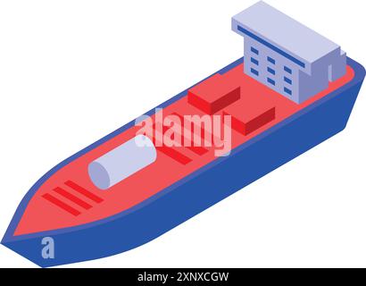 Frachtschiff, das Fracht in Containern transportiert, Isometrie Abbildung Stock Vektor