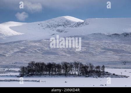 Ein gefrorenes Loch Ba, das im Winter von Beinn a Chreachain unterstützt wird, Rannoch Moor, Argyll and Bute, Scottish Highlands, Schottland, Vereinigtes Königreich, Europa Copyright Stockfoto