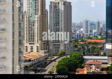 Blick auf die Gegend von Marbella vom Trump Ocean Club International Hotel und Tower Panama, Punta Pacifica, Panama City, Republik Panama, CE Stockfoto