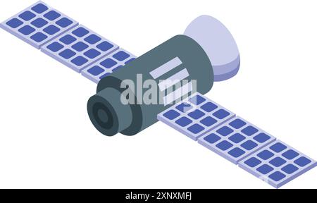 Weltraumsatellit mit Sonnenkollektoren, die die Erde umkreisen und Signale senden Stock Vektor