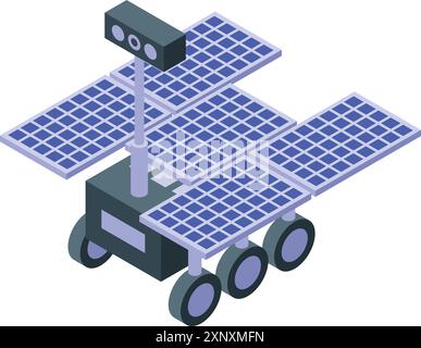 Moderner mars rover mit sechs Rädern, der Informationen mithilfe von Sonnenenergie sammelt Stock Vektor