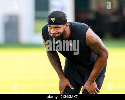 2. August 2024: Jaguars Wide Receiver Gabe Davis (0) während des Trainingslagers im Miller Electric Center in Jacksonville, FL. Romeo T Guzman/Cal Sport Media Stockfoto