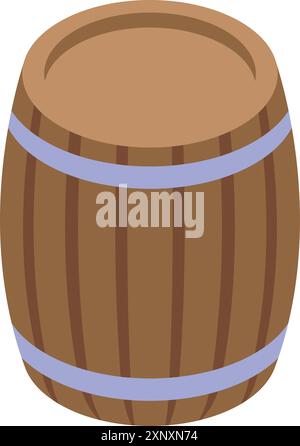 Braunes Holzfass mit Eisenkörben zur Aufbewahrung alkoholischer Getränke wie Wein, Cognac, Whiskey, Bourbon, Tequila, Rum oder Bier Stock Vektor