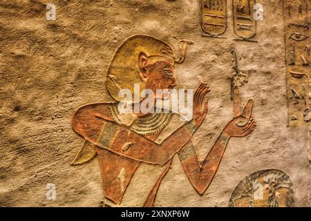 Relief des Pharao, Grab von Ramses III, KV11, Tal der Könige, altes Theben, UNESCO-Weltkulturerbe, Luxor, Ägypten, Nordafrika, Afrika Kopie Stockfoto