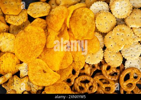 Teil gemischter Snacks (detaillierte Nahaufnahme, selektiver Fokus) Stockfoto