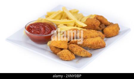 Teil der Huhn Nuggets isoliert auf weißem Hintergrund (Nahaufnahme) Stockfoto