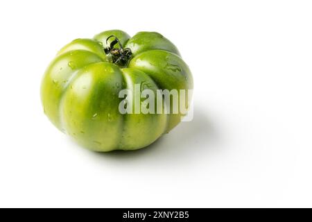 Frische grüne Tomate auf weißem Hintergrund Stockfoto