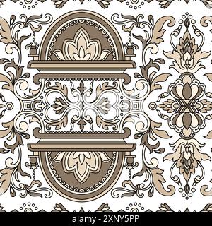 Bodenfliesen mit traditionellem spanischem Blumenschmuck. Portugiesische Motive. Kompliziertes Mosaikmuster Stock Vektor