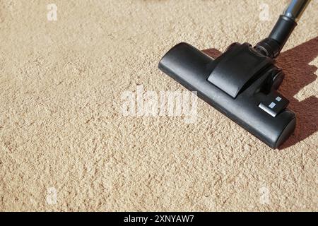 Staubsauger auf einem Teppich, tägliche Hausarbeit bei der Wohnungsreinigung, besonders wichtig bei Allergie gegen Hausstaubmilben, Kopierraum, ausgewählt Stockfoto