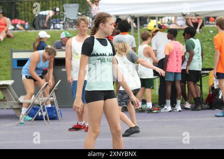 London, Kanada. August 2024. Die Western University ist Austragungsort der Leichtathletik-Veranstaltung bei den Sommerspielen in Ontario 2024. Frances Vollett gewinnt das High Jump-Event mit 1,61 m. Quelle: Luke Durda/Alamy Live News Stockfoto