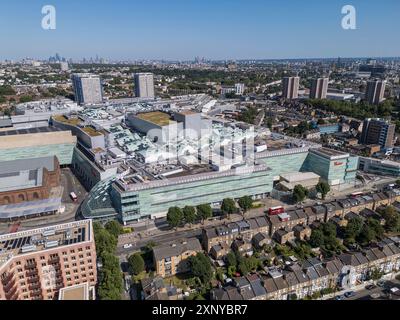 Luftaufnahme von Westfield London, White City, London, Großbritannien. Stockfoto