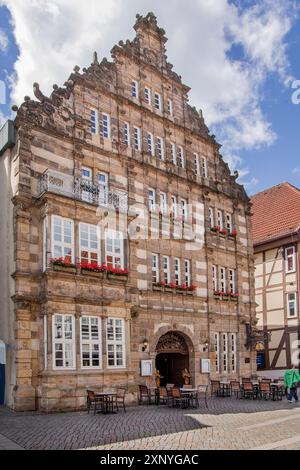 Rattenfänger-Haus an der Osterstraße in der Altstadt, Hameln, Oberweser, Weser, Weserbergland, Deutsche Märchenstraße, Niedersachsen, Deutschland Stockfoto