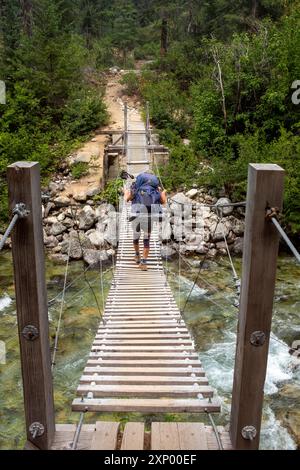 WA26013-00....WASHINGTON - Wanderer auf dem Pacific Crest Trail über den Bridge Creek im North Cascades National Park, Stephen Mather Wilderness. Stockfoto