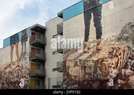 Aberdeen in Schottland ist eines der beliebtesten Streetart-Reiseziele der Welt und bekannt für seine großformatigen Wandmalereien im Stadtzentrum. Stockfoto