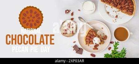 Banner für den National Chocolate Pecan Pie Day Stockfoto