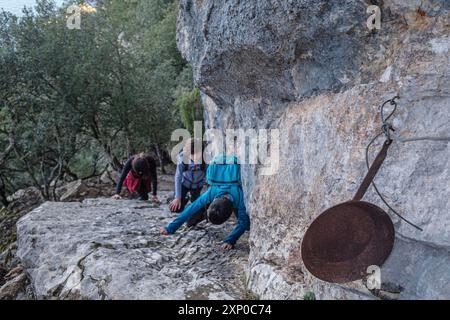 Aufstieg zum Sa Pella Pass, Puig de Talaia Vella, Valldemossa, Mallorca, Balearen, Spanien Stockfoto