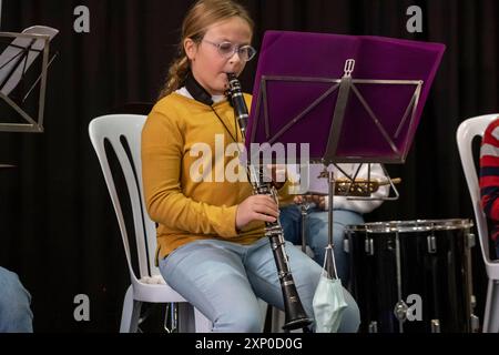 Offener Unterricht und musikalisches Vorsprechen durch die Musikschule von Llucmajor, Kloster Sant Bonaventura, Mallorca, Balearen, Spanien Stockfoto