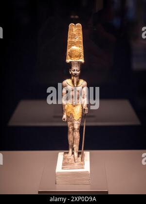 Statuette des Gottes Amun-Re, Silber vergoldet, Dritte Zwischenzeit, Karnak, Theben, Ägypten, Sammlung des Britischen Museums Stockfoto