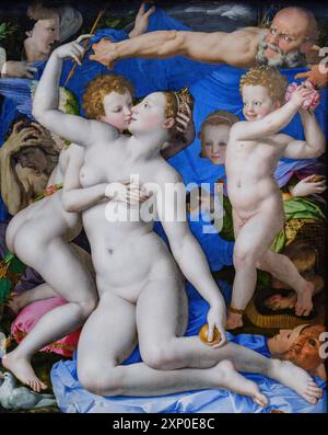 Bronzino, eine Allegorie mit Venus und Amor, 1545, Öl auf Leinwand, National Gallery, London, England, Großbritannien Stockfoto