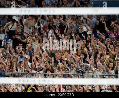 PARIS (FRANCA), 27/07/2024 - OLIMPIADAS / ESPORTE / volei de praia - A Dupla Evandro e Arthur (Brasilien ) vence mais uma partida e segue classificando nas olimpiadas de Paris . Cjogo na Arena Eiffelturm. Stockfoto